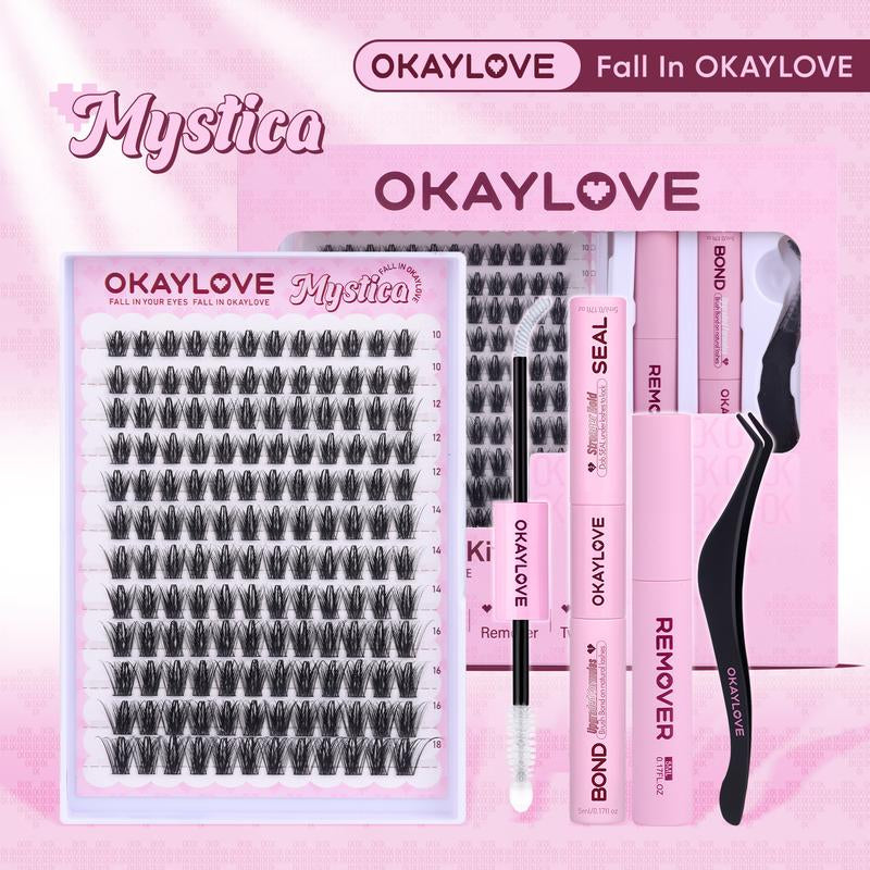 OKAYLOVE Lash Clusters Kit with Long-Lasting Lash Bond and Seal,Tweezers and Remover for DIY Eyelash at Home for Natural Makeup