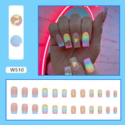 Cute Medium-Length Rainbow Gradient Fake Nails