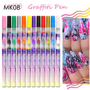 12 Colors Y2K Graffiti Nail Polish Pen Acrylic Painting Pencil Abstract Design Quick Drying Professional Hook Line Manicure Tool