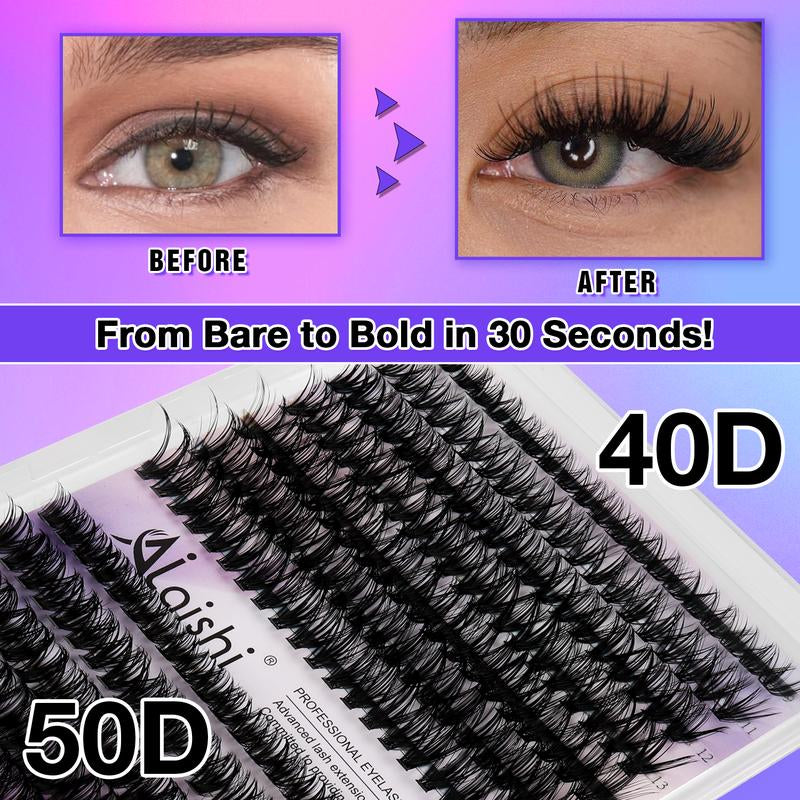 Ailaishi Lash Clusters Kit Natural Individual Lashes Wispy Eyelash Extensions 9-16Mm DIY Lash Extension Kit Lash Bond and Seal Waterproof, Lash Applicator, Thick False Eyelashes Kit