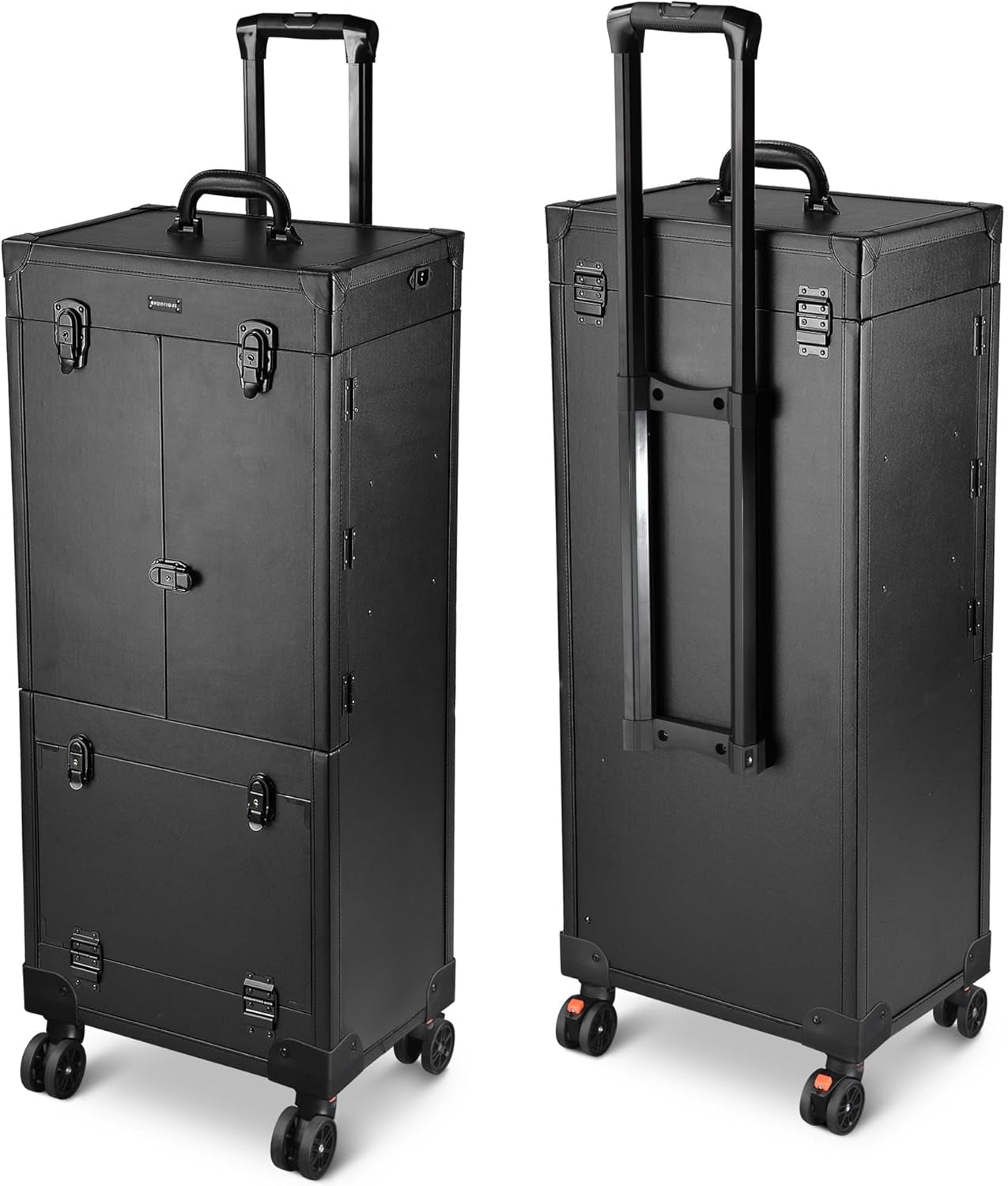 Black Rolling Makeup Case Trolley Lockable with Mirror Light Pro Large Cosmetic for Artists Hair Stylist Barber Organized