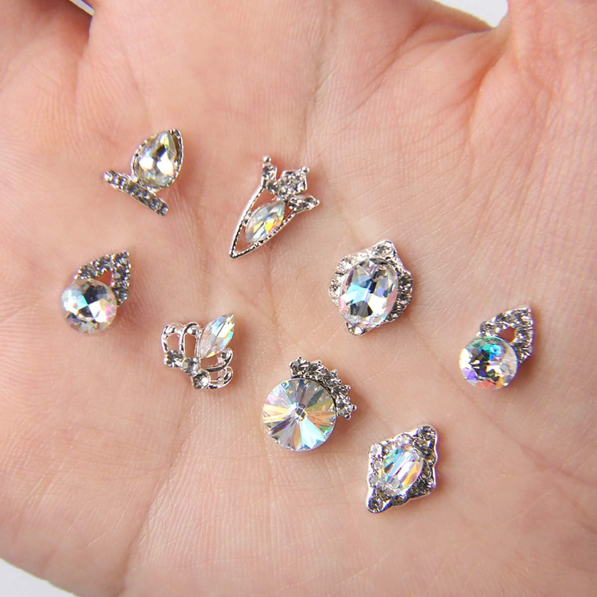 48Pcs Nail Crystal AB Rhinestones, Nail Diamonds Glass Metal Gems Jewels Stones for 3D Nails Art Decoration(24 Styles)