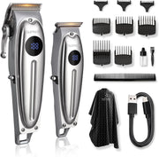 Professional Rechargeable Hair Clipper-Hair Clippers for Men, Cordless Hair Cutting Kit with LED Display (Silver)