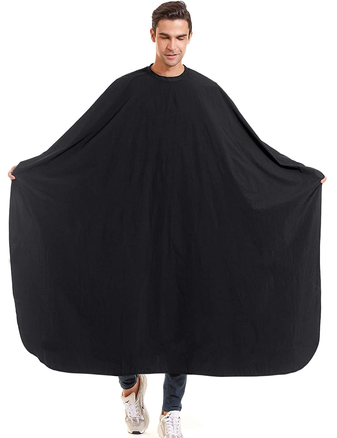 Nylon Barber Cape 64"X56" Waterproof Salon Large Hair Cutting Cape Haircut for Men with Adjustable Snap Closure Color Capes Professional Stylist Hairdresser Apron Adults Unisex Black