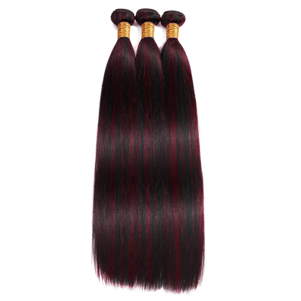 P1B99J Bundles Highlight Straight Human Hair Bundles Wine Red Bundles Human Hair 30 30 30 Inch Two Tone Fb99J Burgundy Straight Bundles Ombre Burgundy Bundles