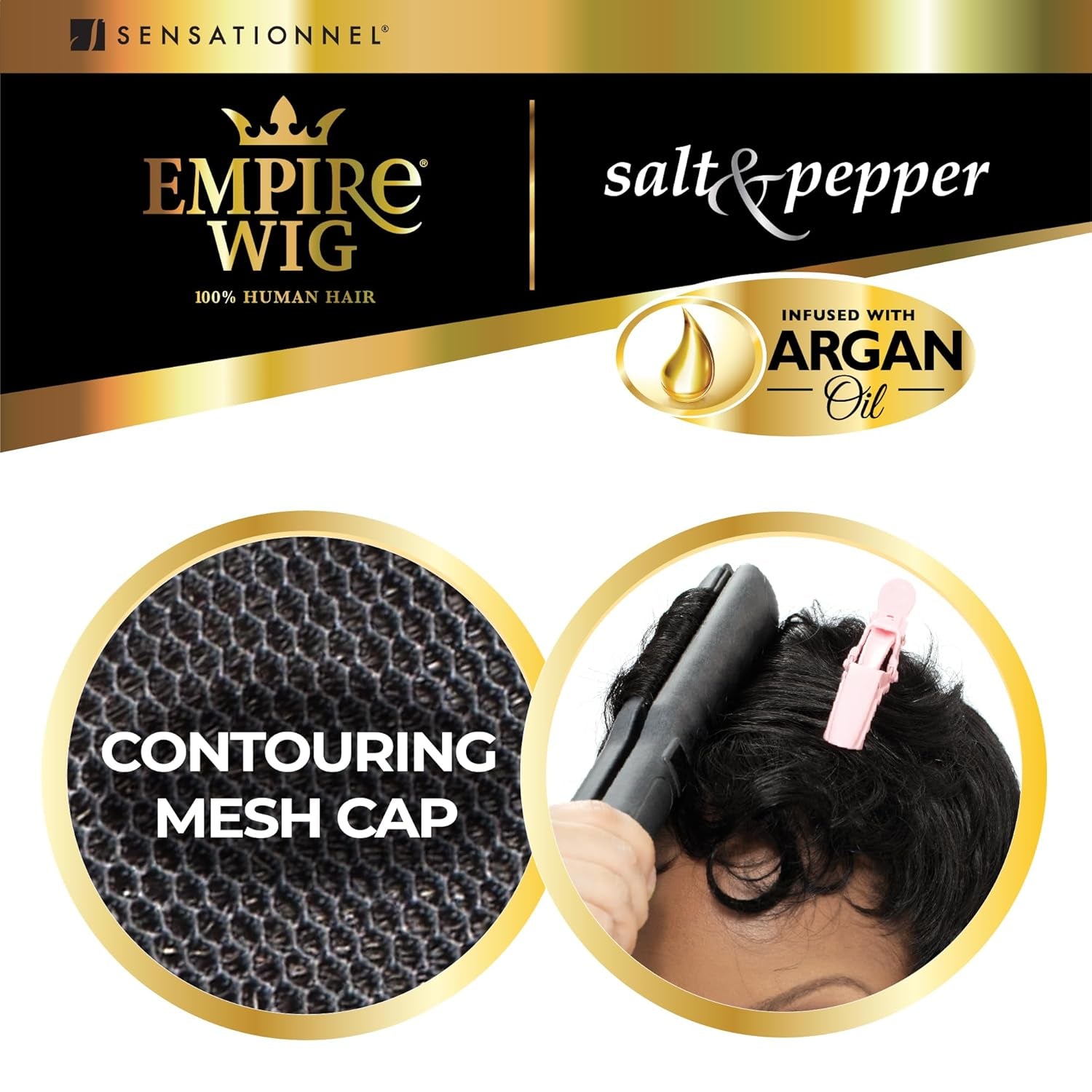 Empire Human Hair Wig - Salt and Pepper Kori Contouring Mesh Cap Heat Safe (1B OFFBLACK)