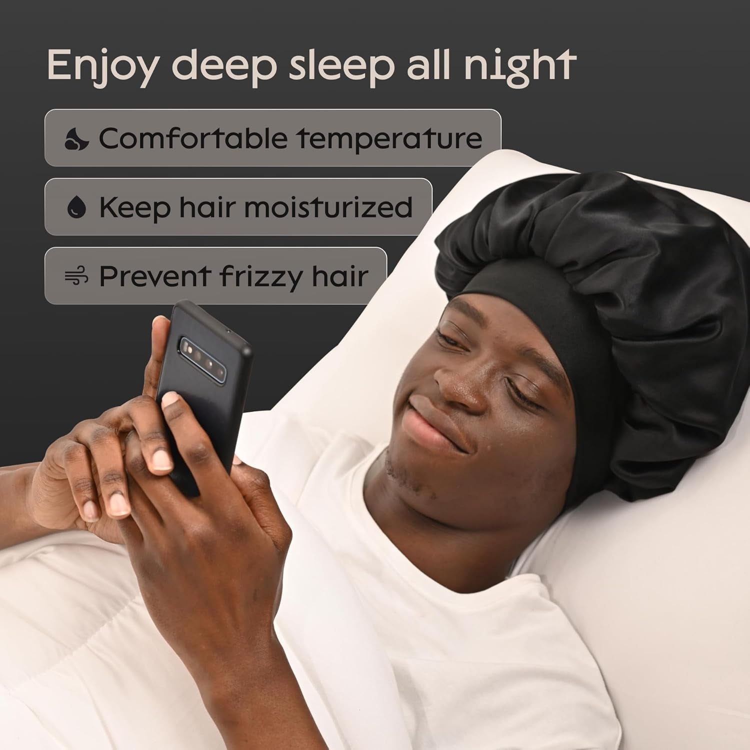 Niagara Satin Bonnet Men - Bonnet for Sleeping Men - Reversible Night Cap - Mens Bonnet for Curly Hair