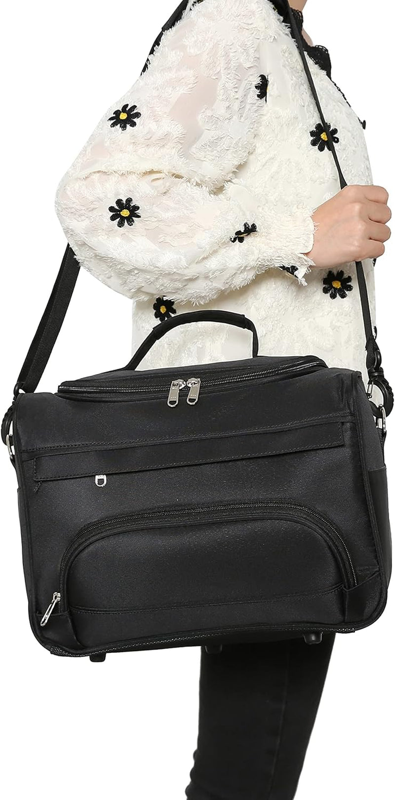 VERSAINSECT Airdressing Bags for Stylists Hairdresser Bag for Supplies with Shoulder Strap Cosmetics Beauty Hairstylist Bag Makeup Salon Organizer Bag with YKK Zipper (BLACK), 13.8" X 8.7" X 9.5"