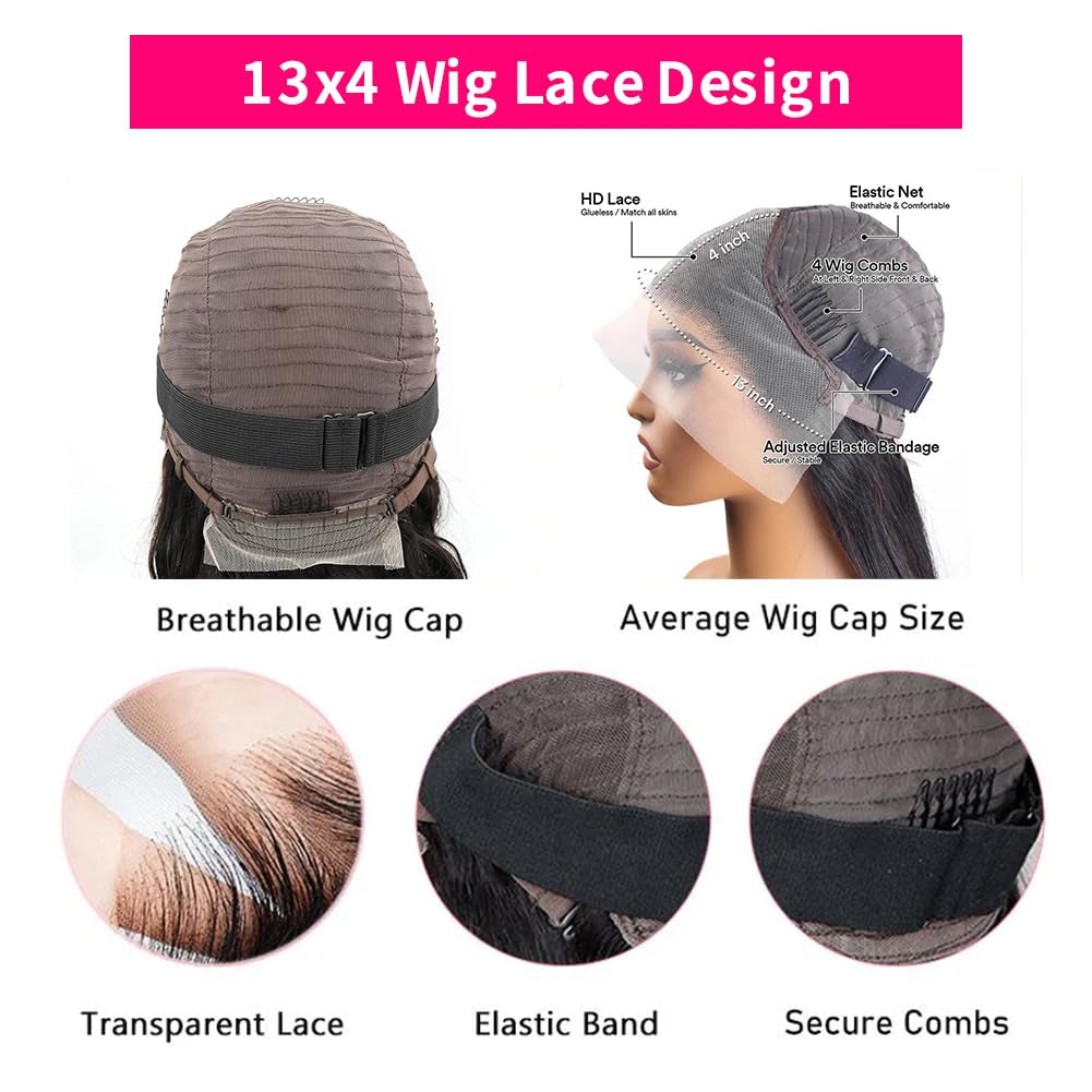 Straight Wigs Human Hair 13X4 Straight Lace Front Human Hair Wig Pre Plucked HD Transparent 30 Inch Lace Frontal Straight Human Hair Wigs for Women with Baby Hair 180 Density Natural Black