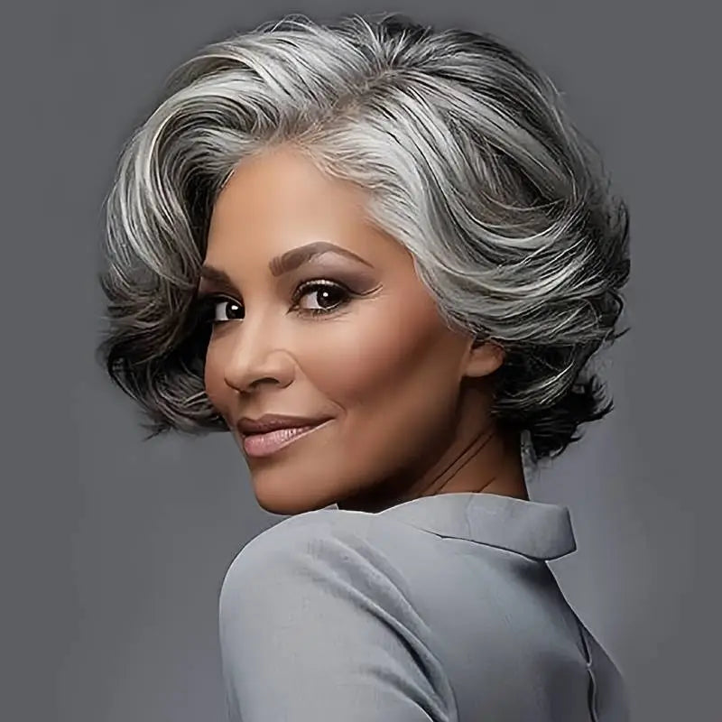 10in Glueless Short Bob Wigs Human Hair (Gray)