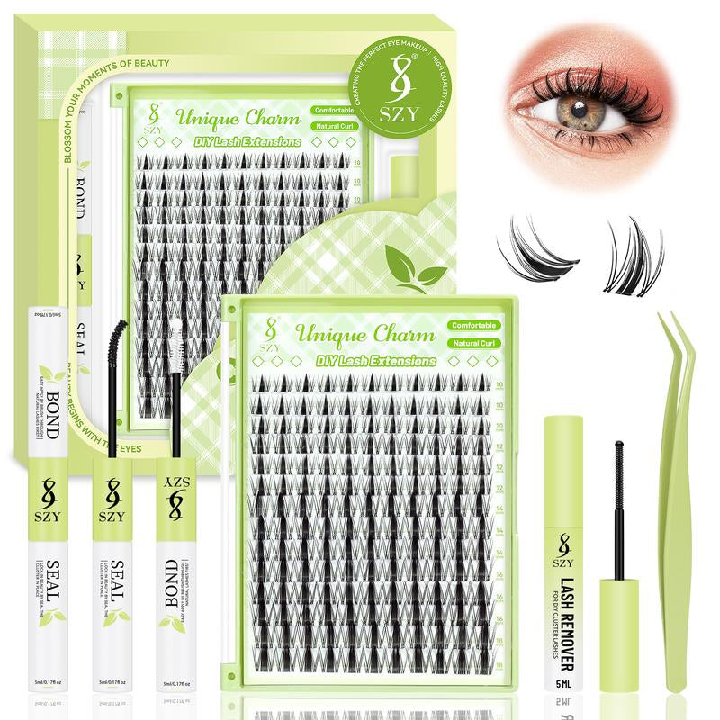 SZY Fairy Lash Clusters Kit Manga Lash Extension Kit D Curl 154Pcs Eyelash Extension Kit Wispy Natural Invisible Band Lash Kit with Waterproof DIY Lash Extension Kit at Home(Fairy-D-10-18Mix) Makeup Cosmetic Lashcluster Natural Lash Clusters