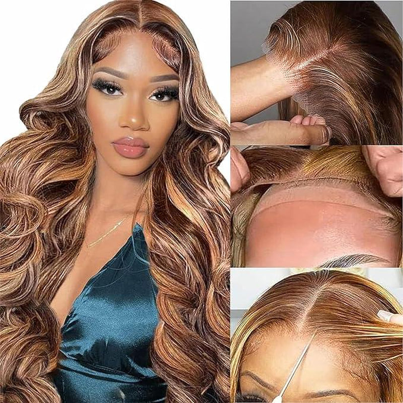 28 Inch Wear and Go Glueless Wigs Human Hair Pre Plucked Pre Cut 5X5 HD Transparent Lace Closure Wigs Human Hair 180% Density Benin Girls Wig P4/27 Highlight Ombre Body Wave Lace Front Wigs Human Hair Dealsforyoudays