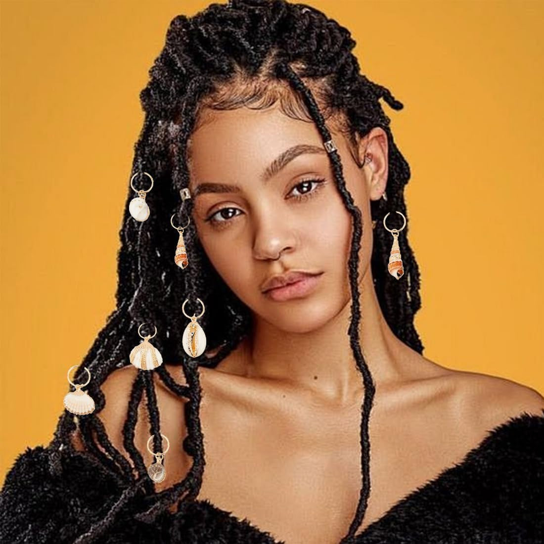 16 Pcs Seashell Conch Dreadlock Rings Charms Braids Hair Jewelry Set DIY Locs Hair Accessories Beach Shell Pendant Hair Charms for Women Men Hair Braids Ponytail Hair Decor, 8 Styles