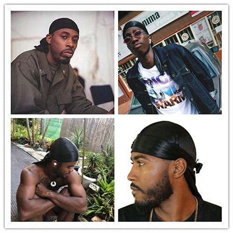 3PCS Silky Durags Pack for Men Waves, Satin Doo Rag, Award 1 Wave Cap,C