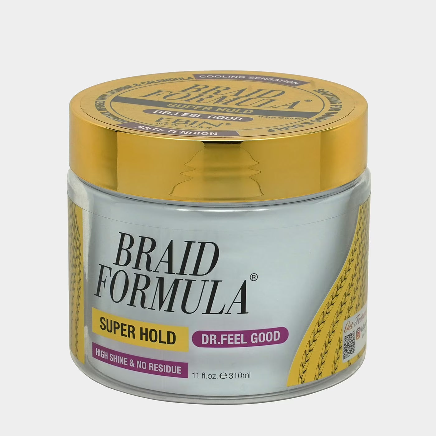 Braid Formula Dr. Feel Good Super Hold, 11Fl. Oz. | Menthol Infused to Give Cooling Sensation, Smoothing with High Shine, Long Lasting Hold, Great for Braids, Locks, Twists, No Residue