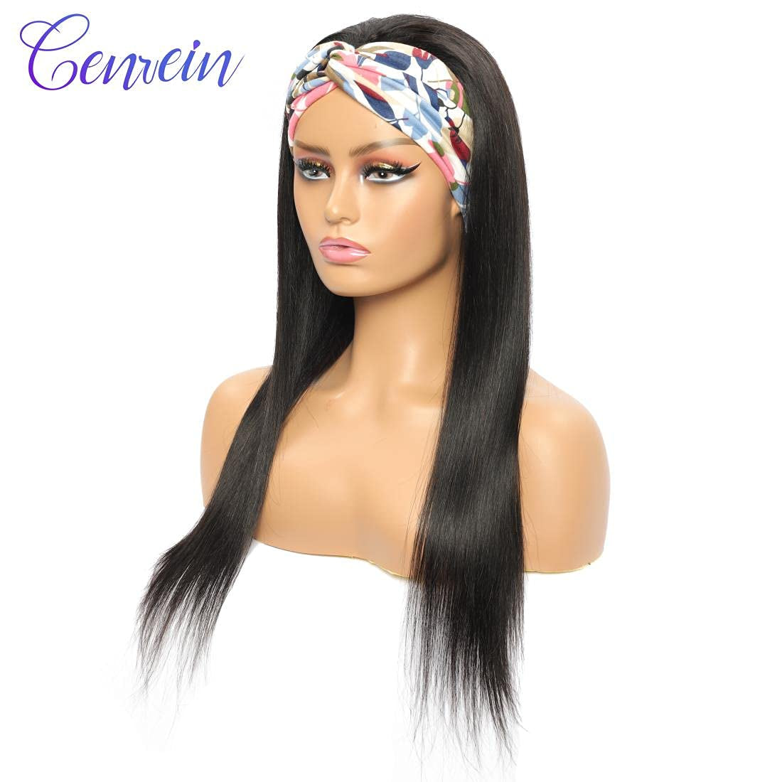 Brazilian Straight Human Hair Headband Wigs for Black Women Glueless None Lace Front Virgin Straight Human Hair Wigs 150% Density Natural Color 16 Inch