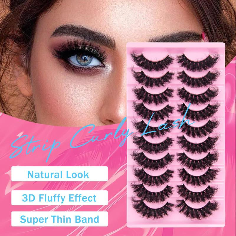 PURELEOR Fluffy False Lashes 18Mm 3D Curly Long Thick Dramatic Eyelashes ,10 Pairs