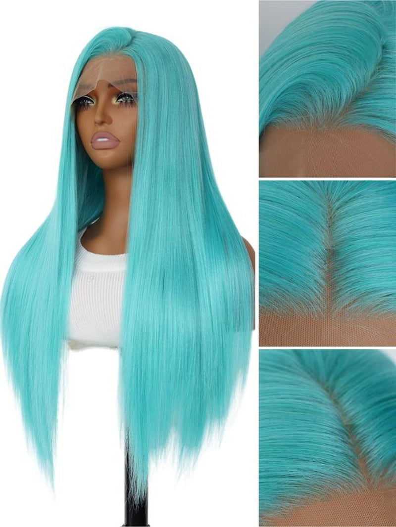 Long Straight Wigs for Women, Gorgeous Fluffy Wigs without Bangs, Synthetic Lace Front Wigs for Party, Daily Use