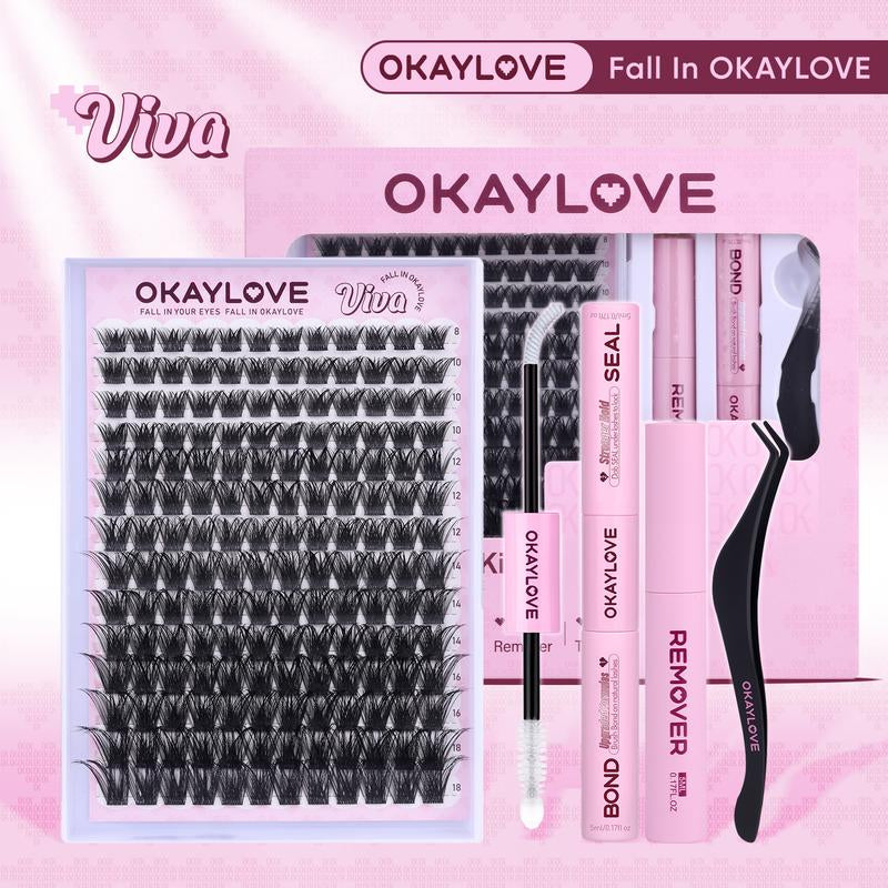 OKAYLOVE Lash Clusters Kit with Long-Lasting Lash Bond and Seal,Tweezers and Remover for DIY Eyelash at Home for Natural Makeup