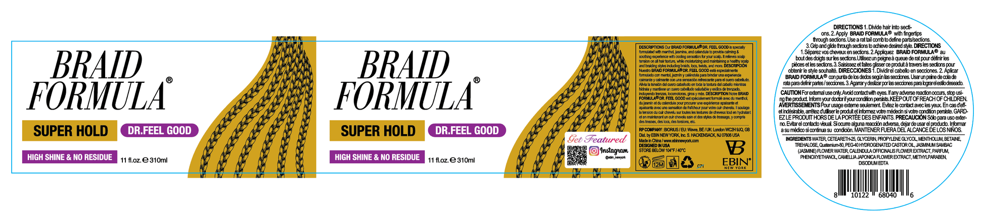 Braid Formula Dr. Feel Good Super Hold, 11Fl. Oz. | Menthol Infused to Give Cooling Sensation, Smoothing with High Shine, Long Lasting Hold, Great for Braids, Locks, Twists, No Residue