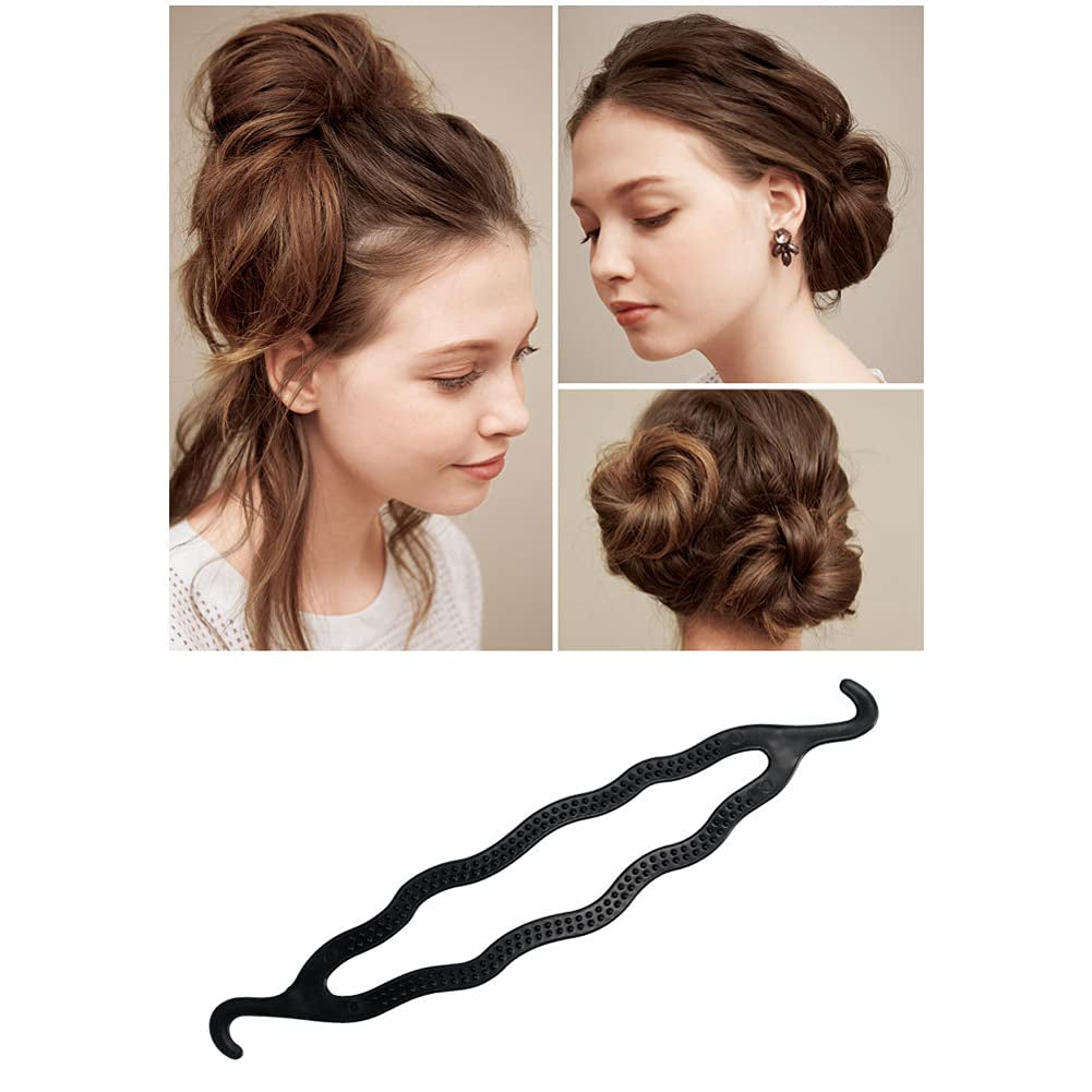 6Pcs Black Plastic Donut Hair Bun Maker Double Hook Hair Styler Twist Braiding Tool for Women
