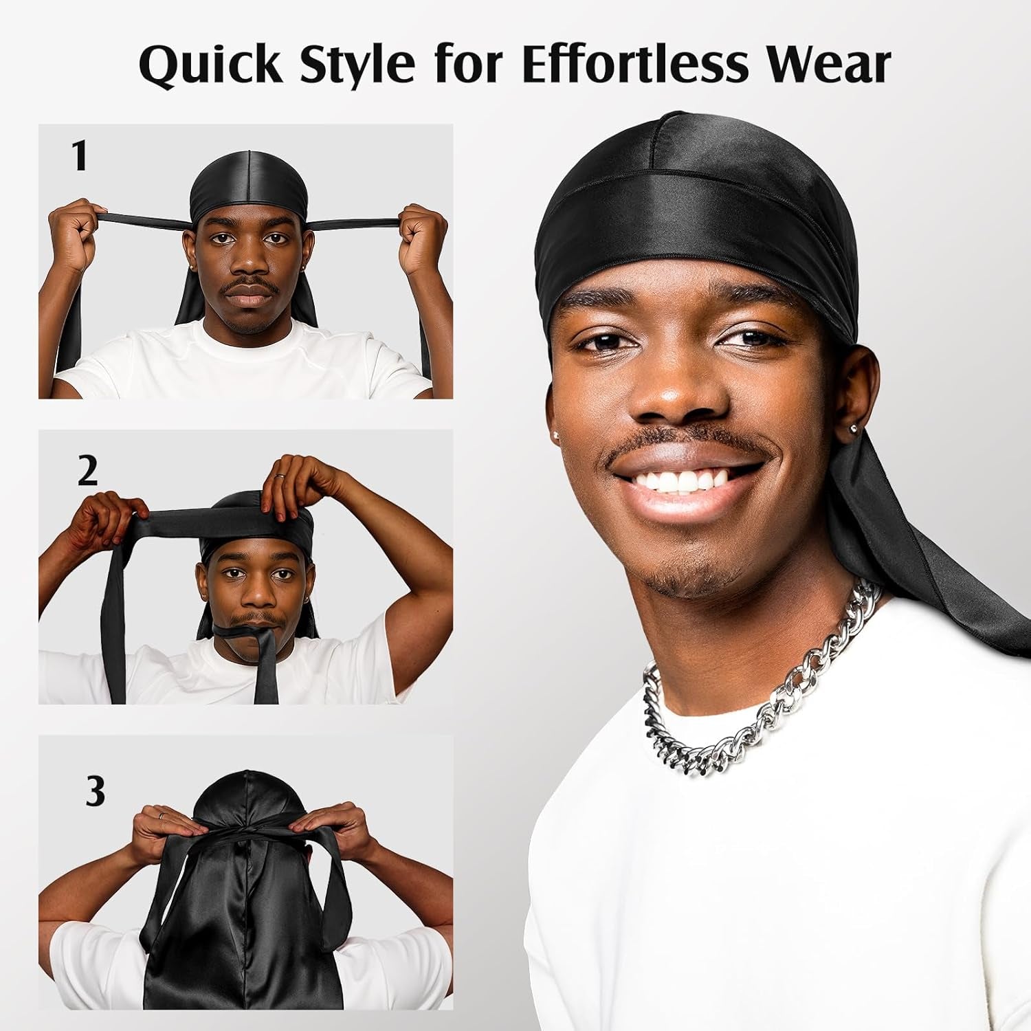 100% 22 Momme Mulberry Silk Durags for Men Women, Extra Long Strap Silky Durag,
