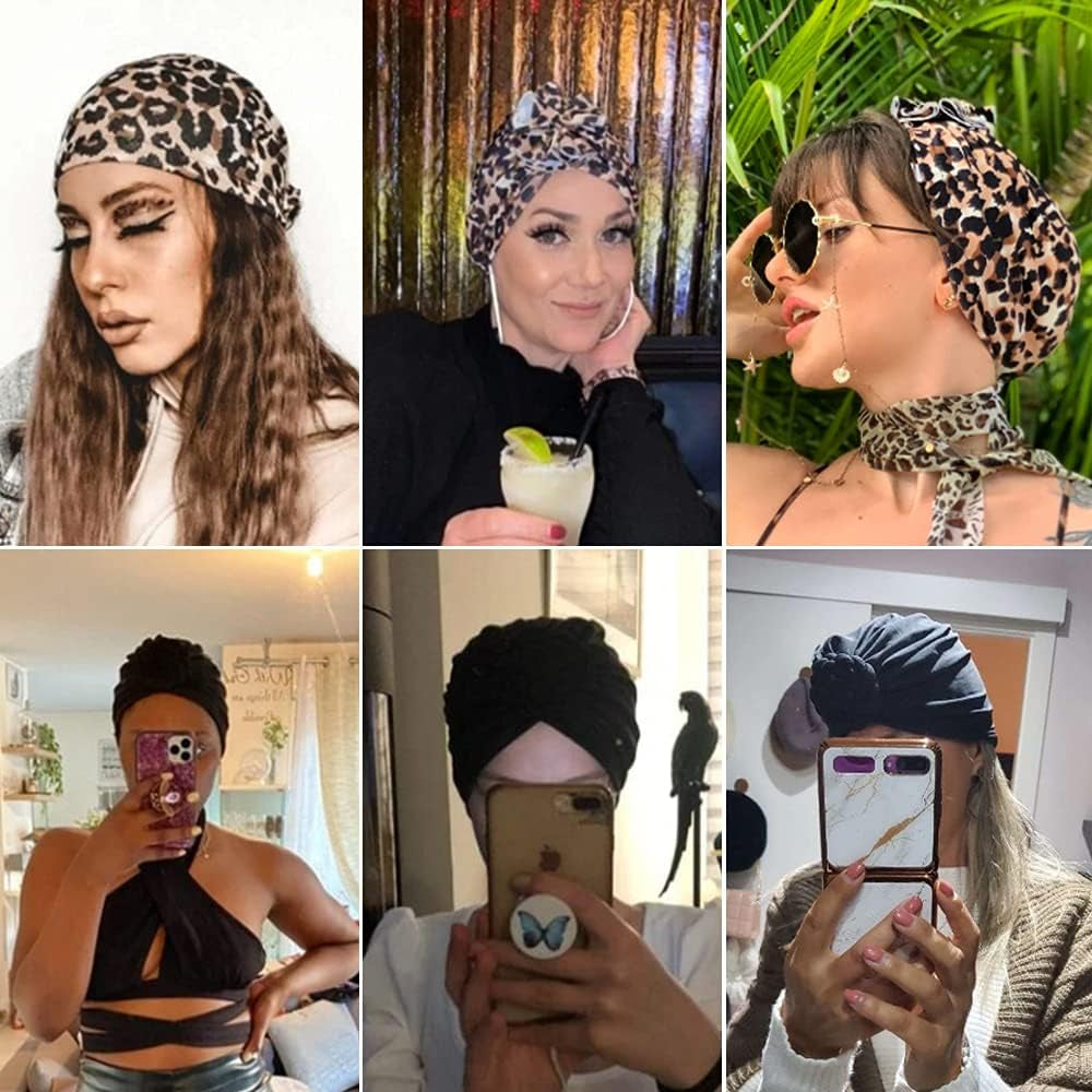 Stretch Turban Hats for Women - African Knot Headwraps Soft Pre Tied Bonnet Hair Wrap Pretied for Black Women