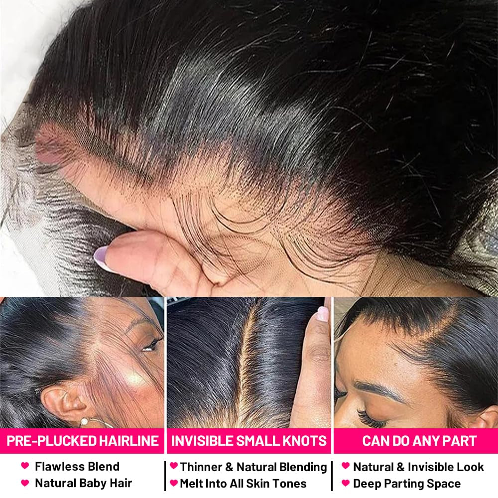 Straight Wigs Human Hair 13X4 Straight Lace Front Human Hair Wig Pre Plucked HD Transparent 30 Inch Lace Frontal Straight Human Hair Wigs for Women with Baby Hair 180 Density Natural Black