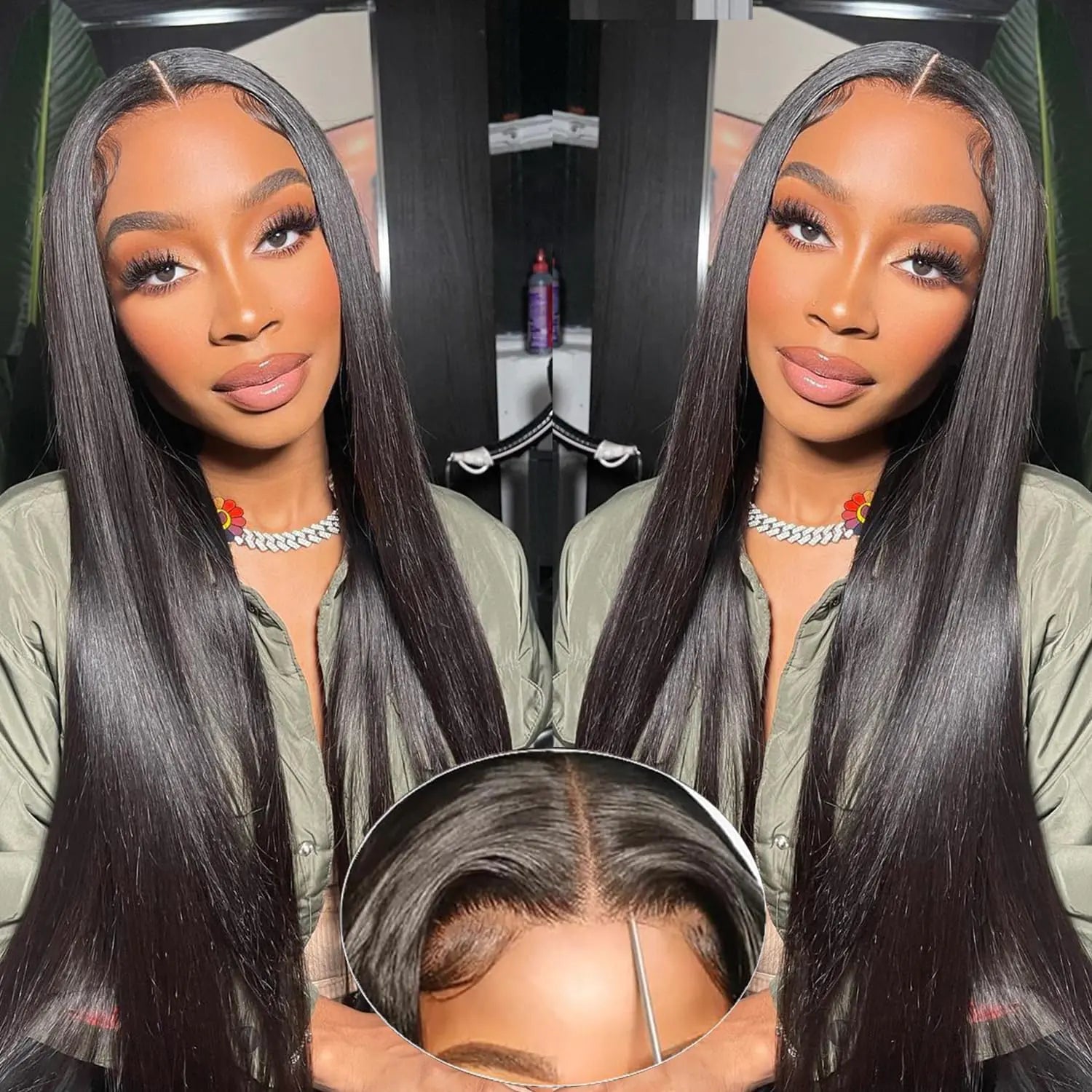 Muokass 220% Density 5x5 HD Lace Closure Wigs Human Hair Glueless Wigs Human Hair Pre Plucked Pre Cut Straight Lace Front Wigs Human Hair for Women Glueless Wigs for Beginners 22 Inch